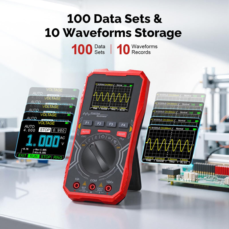 2-in-1 Handheld Oscilloscope Multimeter - 1MHz Bandwidth 2.5MS/s Sampling Rate, Digital Oscilloscope & Auto-Ranging Multimeter Combo, 2.4" Backlit Display with Probes, for Electronics DIY, Repair HO-12