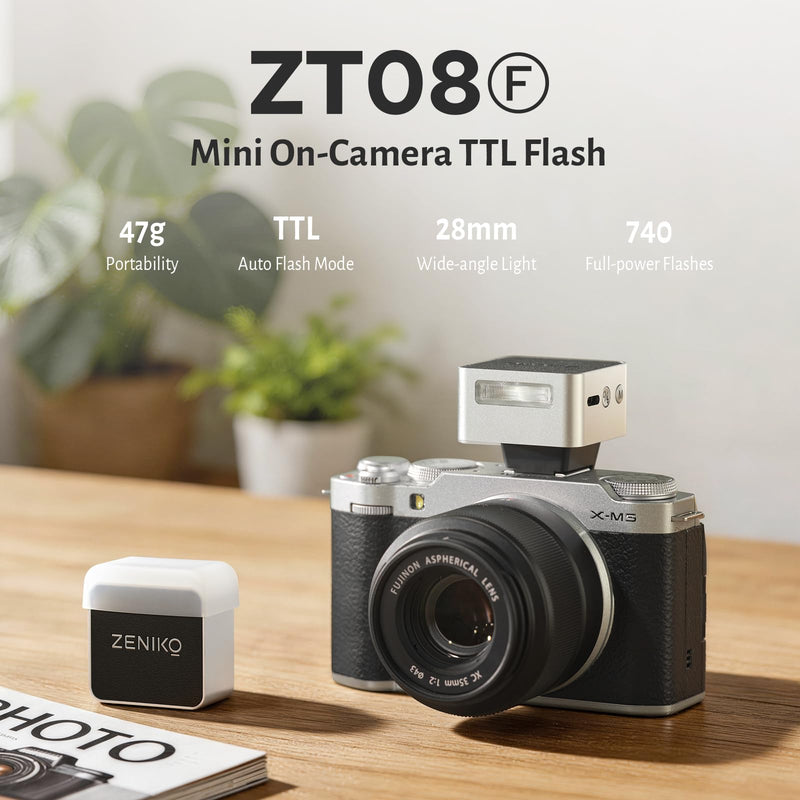 ZENIKO ZT-08F Mini On-Camera TTL Flash for Fujifilm Cameras – Ultra-Compact, Portable, Professional TTL Auto Flash with Fast Recycle(Silver)