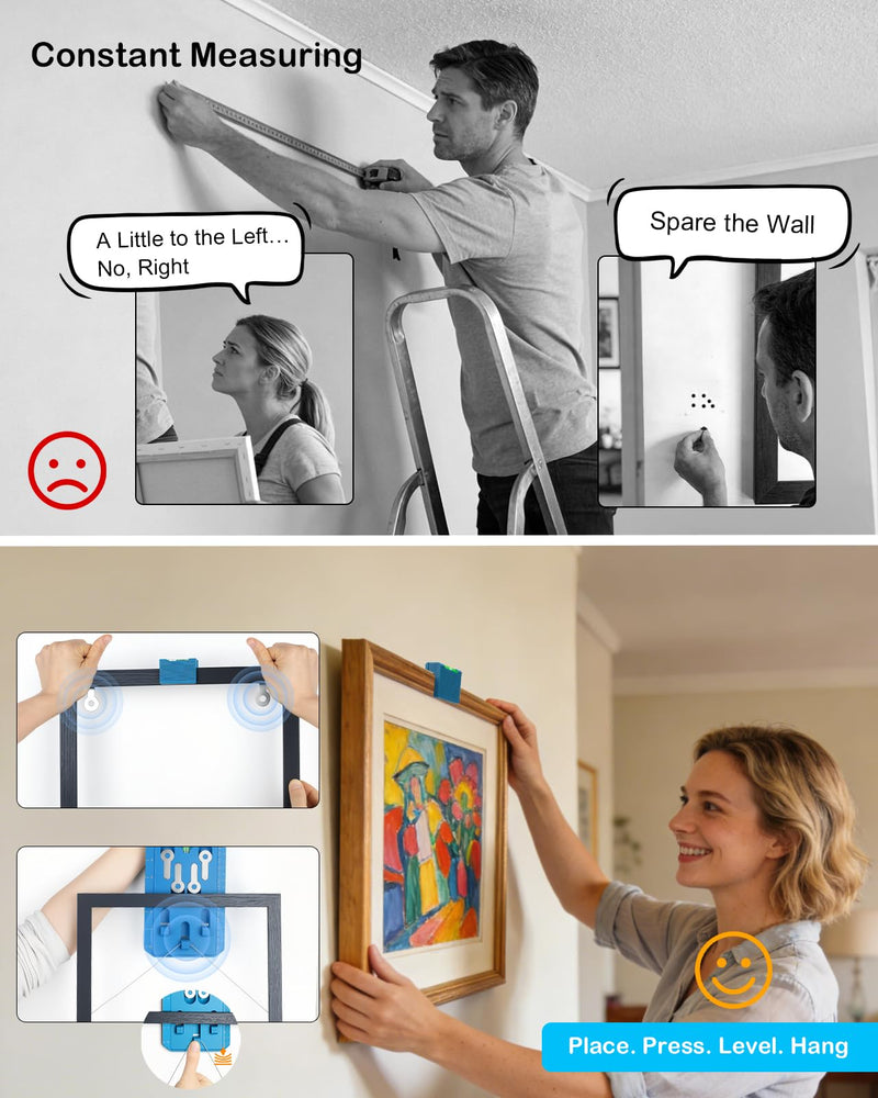 Picture Hanging Kit with Level, Upgraded Picture Hanging Tool, 86Pcs Picture Hangers with Heavy Duty Picture Hanging Hooks, Sawtooth, Wire, Nails, Wall Hangers for Frame, Painting, Art, Photo Bule Set