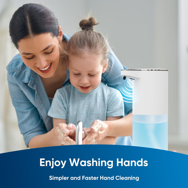 Automatic Soap Dispenser Touchless – 400ml Foaming Hand Soap Dispenser for Bathroom & Kitchen, Wall Mount or Countertop, 4 Adjustable Foam Levels, Rechargeable, IPX5 Waterproof White-foaming
