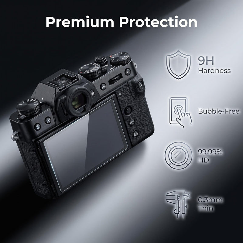 2 Pack 9H Tempered Glass Screen Protector Compatible for Fuji film X-T50 Digital Camera, Anti-Scratch Ultra Clear Bubble Free LCD Screen Cover, Screen Protector, Soft Shutter and Fiber Cloth for FUJI XT50