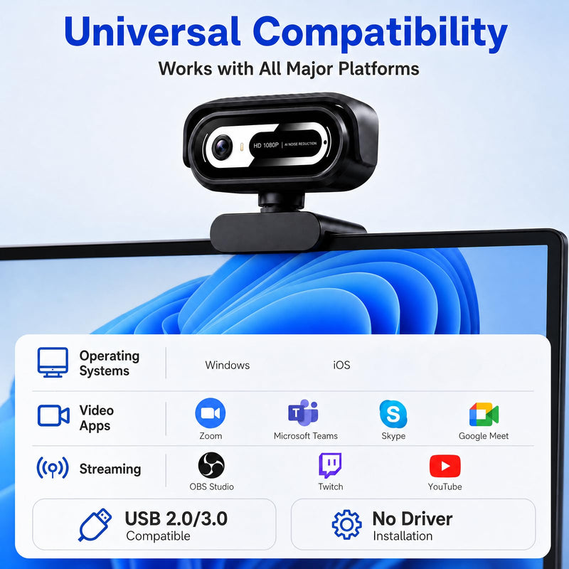 1080P Webcam for PC,90°FOV Web Camera with Noise-Canceling Microphone, USB Plug-and-Play Computer Camera, 30FPS &Privacy Cover Web Cam for Online Calling/Conferencing, Laptop/PC