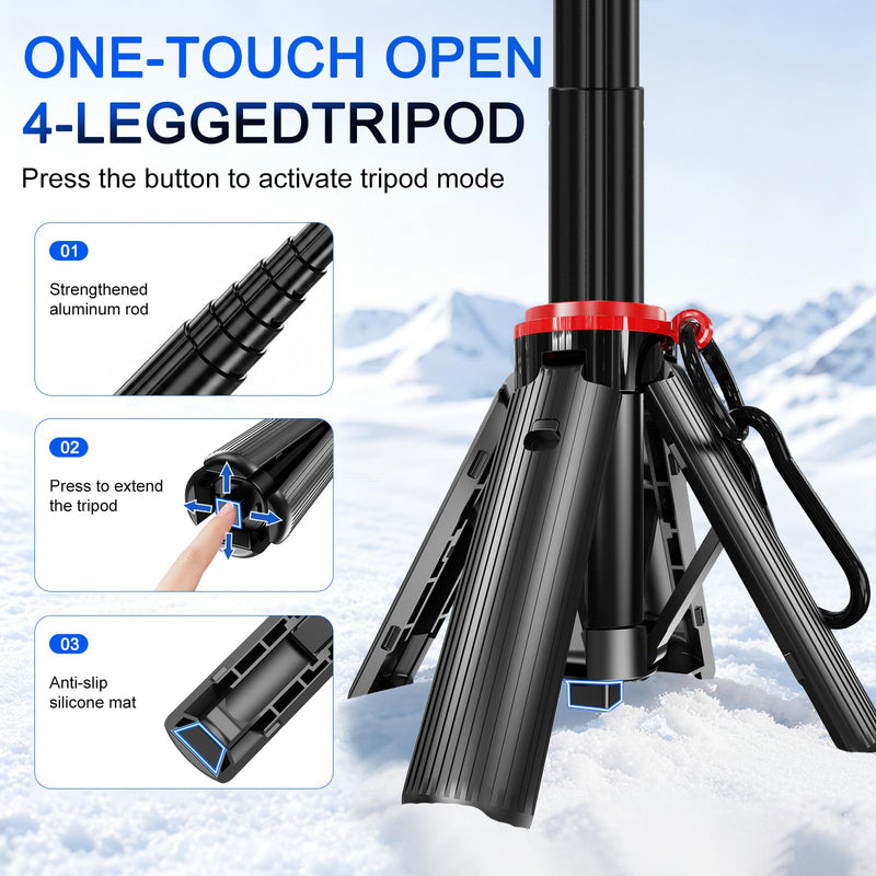 Mini Magnetic Quadrapod Selfie Stick for Phone with Carabiner & Remote | Extendable, Pocket-Sized & Lightweight. Bluetooth Remote with Zoom. Compatible with iPhone. Great for Travel, Vlog & Selfie.