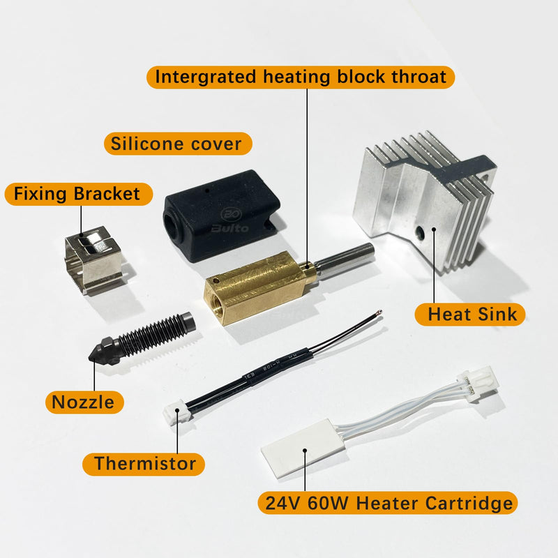0.2MM 0.4MM Centauri Carbon Hotend Kit with Fully Hardened Steel Nozzle Wear Resistant & High-Temp Resistance of 500℃ for Elegoo CC 3D Printer, Extra 2 Pcs Silicone Sock and 2 Pcs Nozzle Wiper 0.2/0.4MM