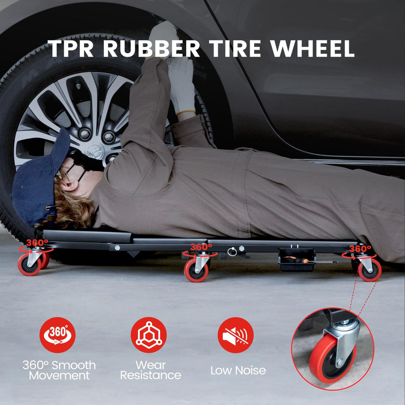 Creeper, 36 Inches 2 in 1 Z Creeper Seat 330 lbs Capacity Garage Chair Adjustable Rolling Folding Car Creeper with 6 pcs Wheels,Lay Down or Sit for Garage, Shop, Auto Repair Black 36"