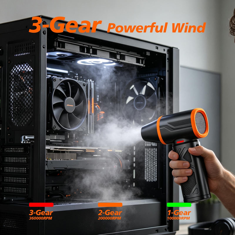 Compressed Air Duster, 360000RPM Electric Air Duster with 10000mAh Battery | 350g/72m/s Maximum wind speed Adjustable Rechargeable , Replace Compressed Air Can for PC, Keyboard, Home, Outdoors Orange