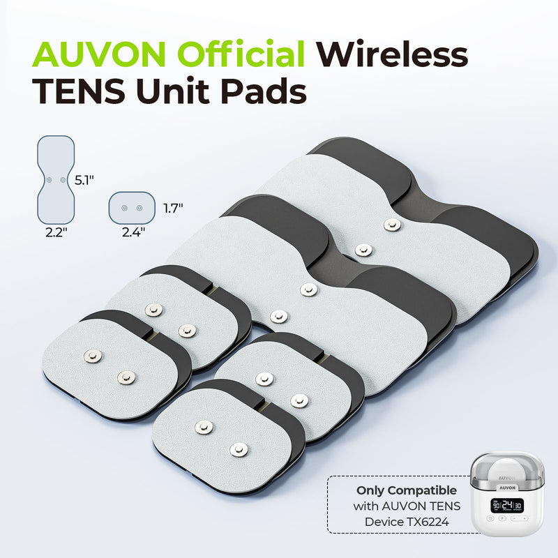 AUVON Official Wireless TENS Unit Electrode Pads Only Compatible with AUVON Wireless TENS Device TX6224, 12-Pack Reusable TENS Unit Replacement Pads in 2 Sizes, Premium Stickiness & Skin Friendly A Grey