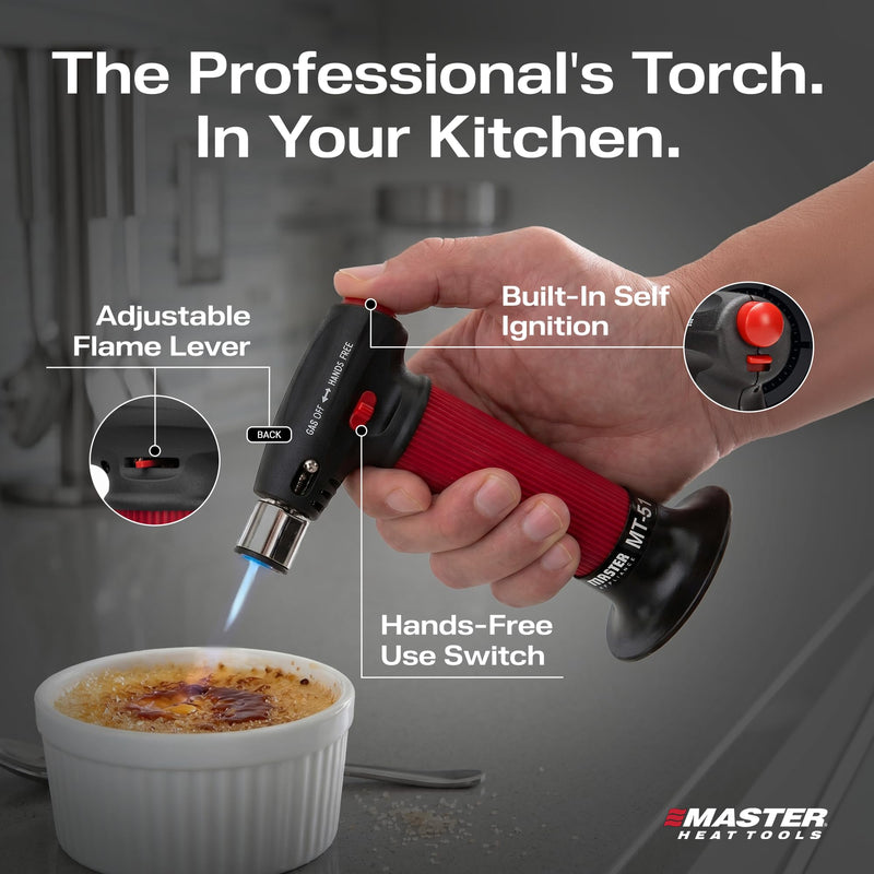Master Appliance MT-51 Professional Butane Torch Lighter, Hand Held Torch Lighter, Adjustable Flame Mini Blow Torch, Refillable with Butane Fuel for Soldering, Electrical Connectors, Kitchen, Cooking Plastic Tank