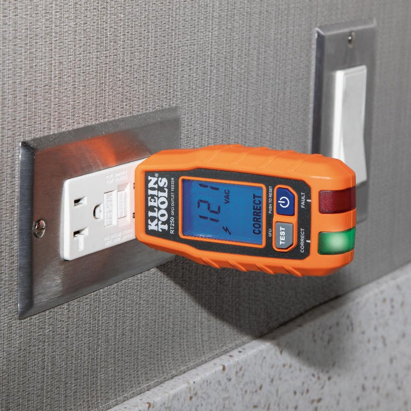 Klein Tools RT250 GFCI Outlet Tester with LCD Display, Electric Voltage Tester for Standard 3-Wire 120V Electrical Receptacles Receptacle Tester