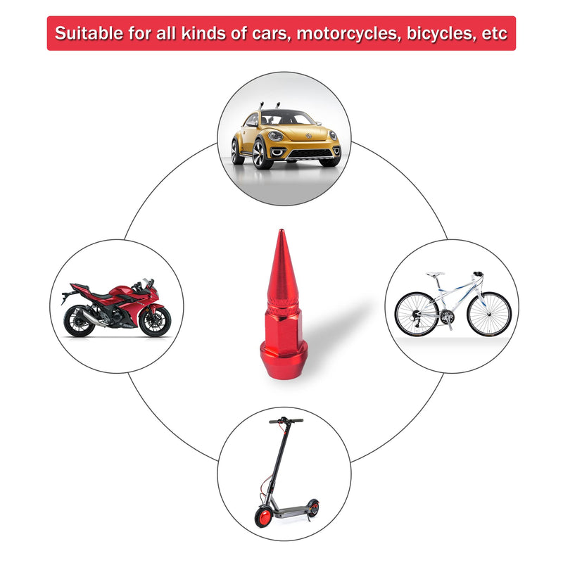 SINGARO 45mm Spiked Aluminum Stem Valve Caps,4PCS Dustproof Tire Wheel Stem Caps for Cars,SUVs,Trucks Bicycles and Motorcycles(Red) 45MM-Red