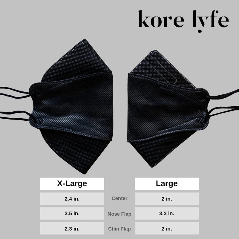 [25 PCS] 25% LARGER KF94 Face Mask - X-LARGE BLACK - [Made in Korea] - In 5 PCS Reclosable Package - Breathable Premium Quality - [Package in English]