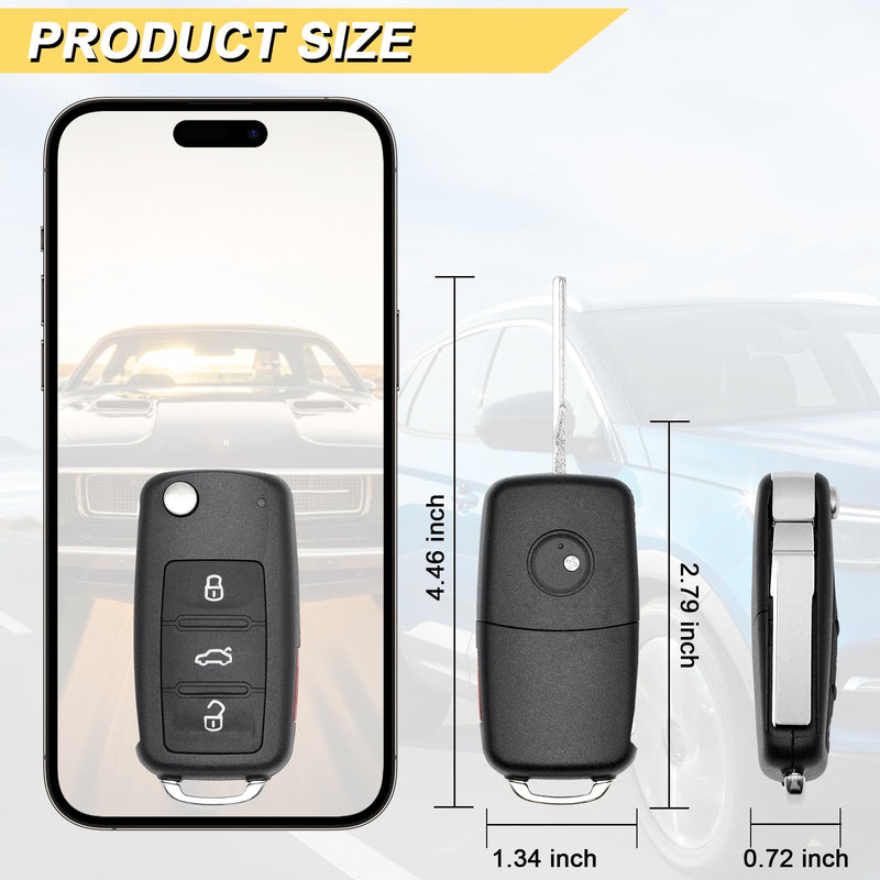 Vurkcy Key Fob Replacement for 2011-2016 VW Tiguan Golf CC Eos GTI Jetta Touareg Passat Beetle Car Keyless Entry Remote Control, NBG010180T, 4-Btns, 2Pcs