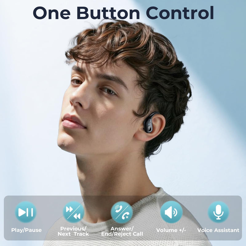 occiam Active Noise Cancelling Earbuds Wireless Bluetooth Headphones | Ear Buds 90Hrs Playback Stereo Bass Earphones with Mic Over-Ear Hooks IPX7 Waterproof Headset for Sports Running Matte Black