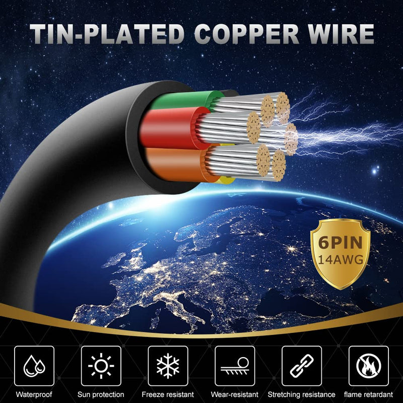 14 Gauge 6 Conductor Electrical Wire, 10FT 14AWG Black PVC Stranded Tinned Copper 6 Wire Cable, 14/6 Cord Extension Cable for LED Lamp Lighting, Automotive Wiring, Speaker, Access Control 14 Gauge