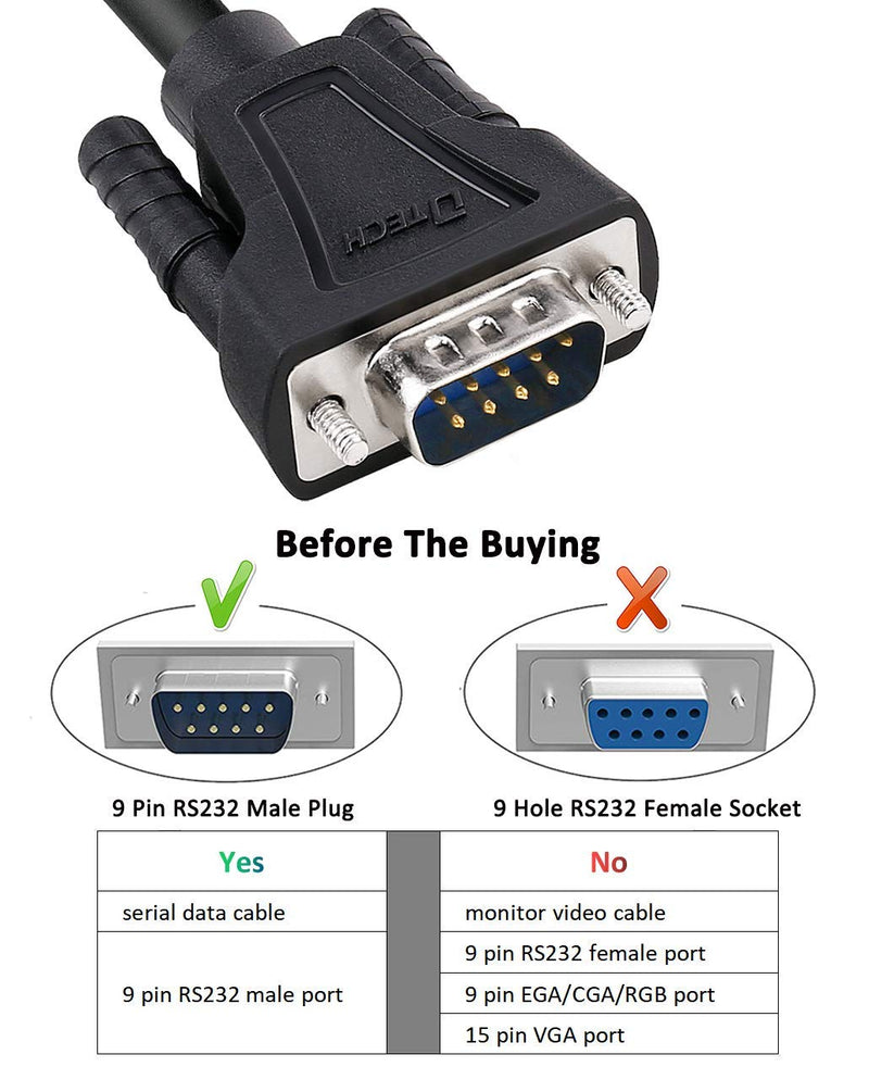 DTech 15ft DB9 Serial Cable COM Port Male to Male RS232 Straight Through 9 Pin Data Cord