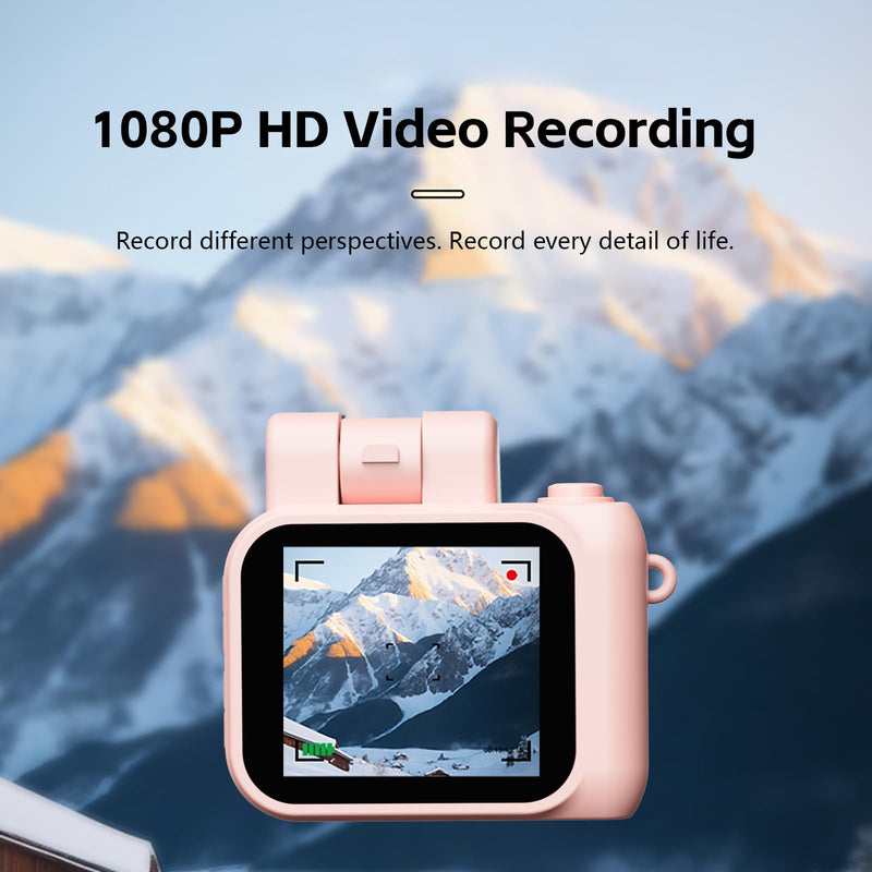 Mini Digital Camera, Keychina Camera with 1080P HD Video Recorder, 1.44" Display Screen Micro Camera with 32G Card, Flippable Flash, Muliple Filers Pink