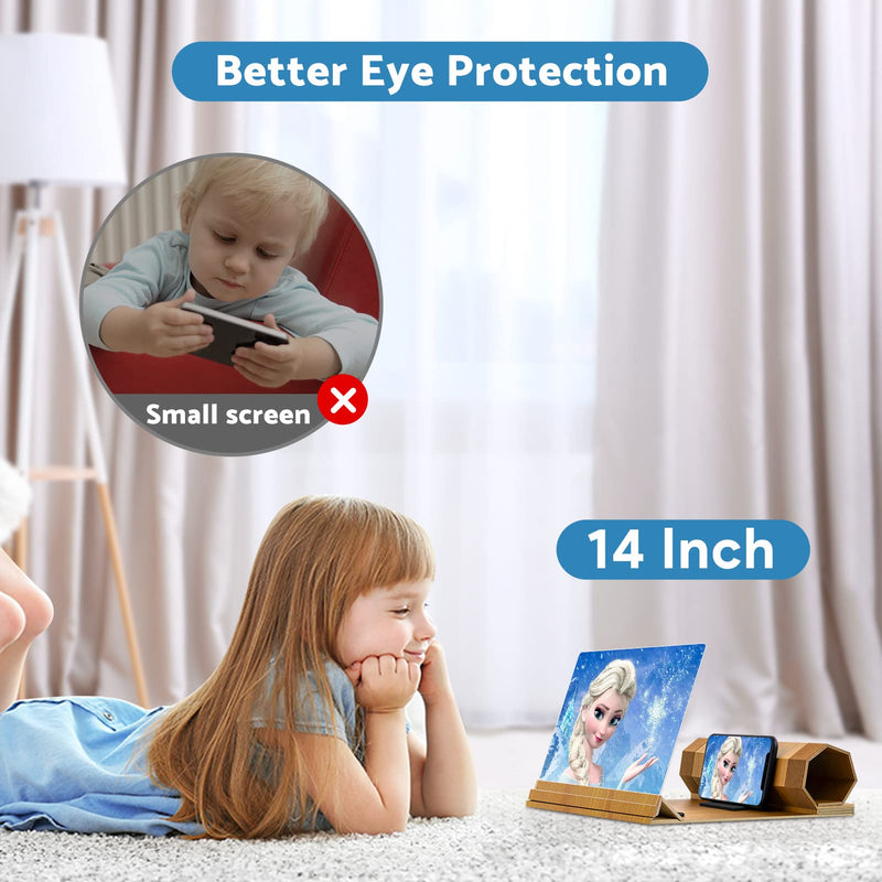 14'' Screen Magnifier for Smartphones, Foldable, Wooden Material, Adjustable Length, Compatible with All Models Beige 14 inch