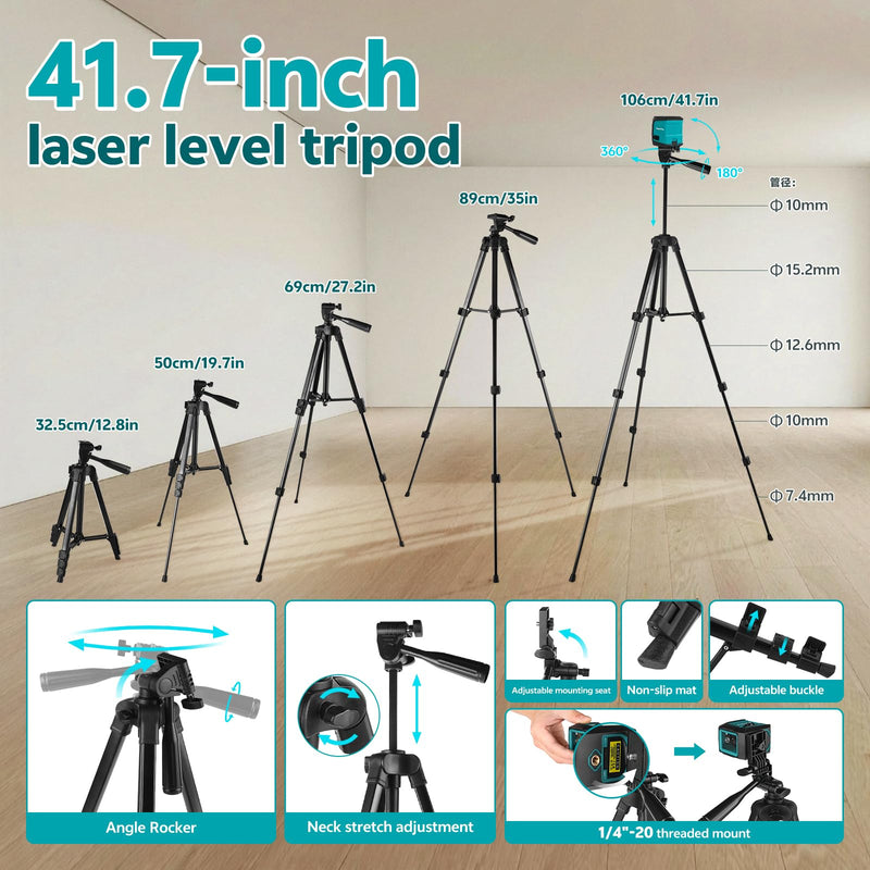 Laser Level with Tripod, 65 feet Green Cross Line Self Rotary Leveling Laser Level, Manual Self leveling and Pulse Mode,IP54 Waterproof Battery Carrying Bag Included (Blue) Blue With Tripod