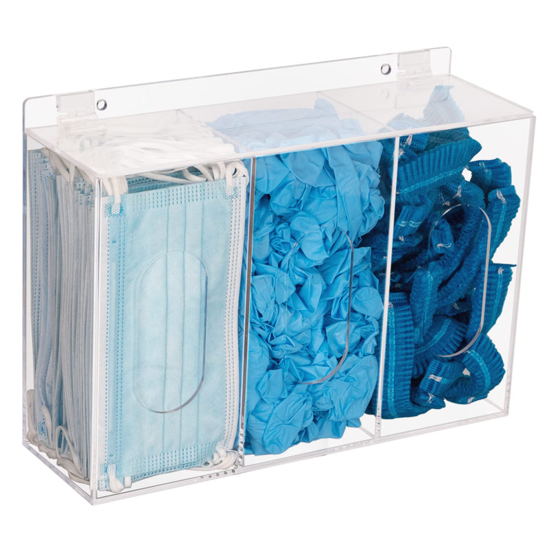 Hairnet & Shoe Cover Dispenser Triple Disposable Mask Plastic Glove Box Holder with Lid Wall Mount Acrylic Clear Storage Containers for Organizing Sanitation Tool Case (clear)