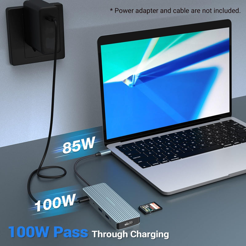 10 in 1 USB C Hub, Adapter with 4K HDMI, 2 x USB 3.0, USB-C 3.0 Data, 2 x USB 2.0, 100W PD, SD/TF, Audio Jack, Dock Compatible with Laptops, iPad