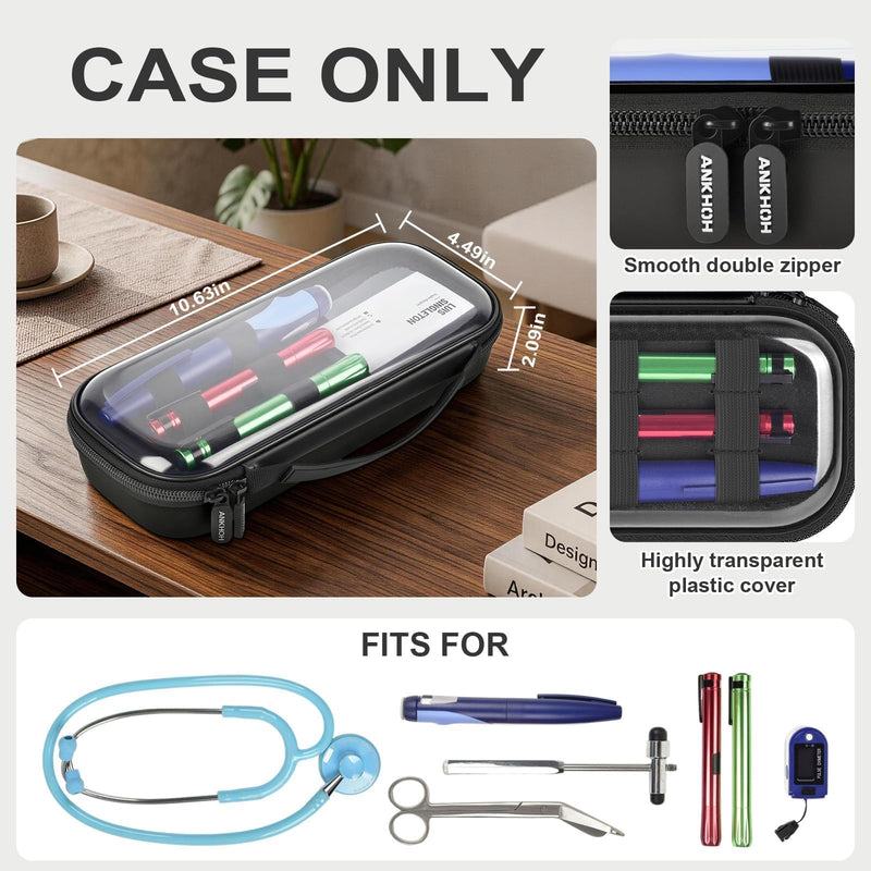 Stethoscope Case Compatible with 3M Littmann Classic III/Lightweight II S.E/Cardiology IV Diagnostic/for MDF Hard Shell Holder with Clear ID Window for Nurses EMTs Doctor Medical Students Black