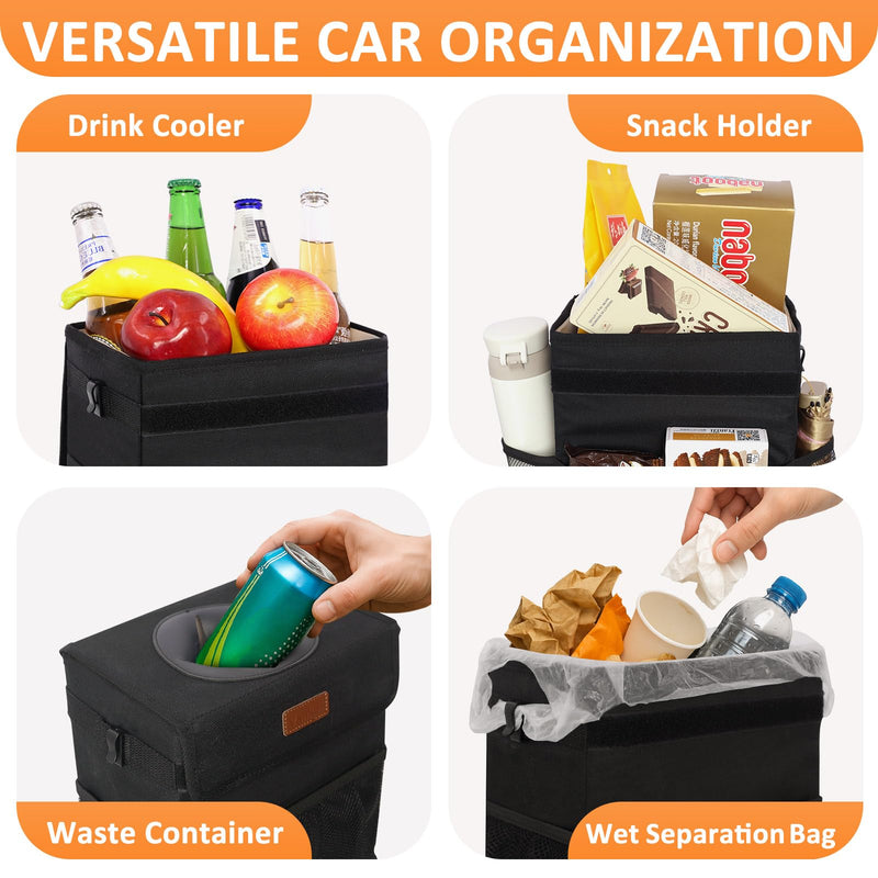 Car Trash Can Bin with Lid Hanging for Back Seat, Car Accessories for Women Men Leak Proof Automotive Garbage Cans Leakproof Vehicle Trash Can for Truck SUV Black 2.2 Gallons