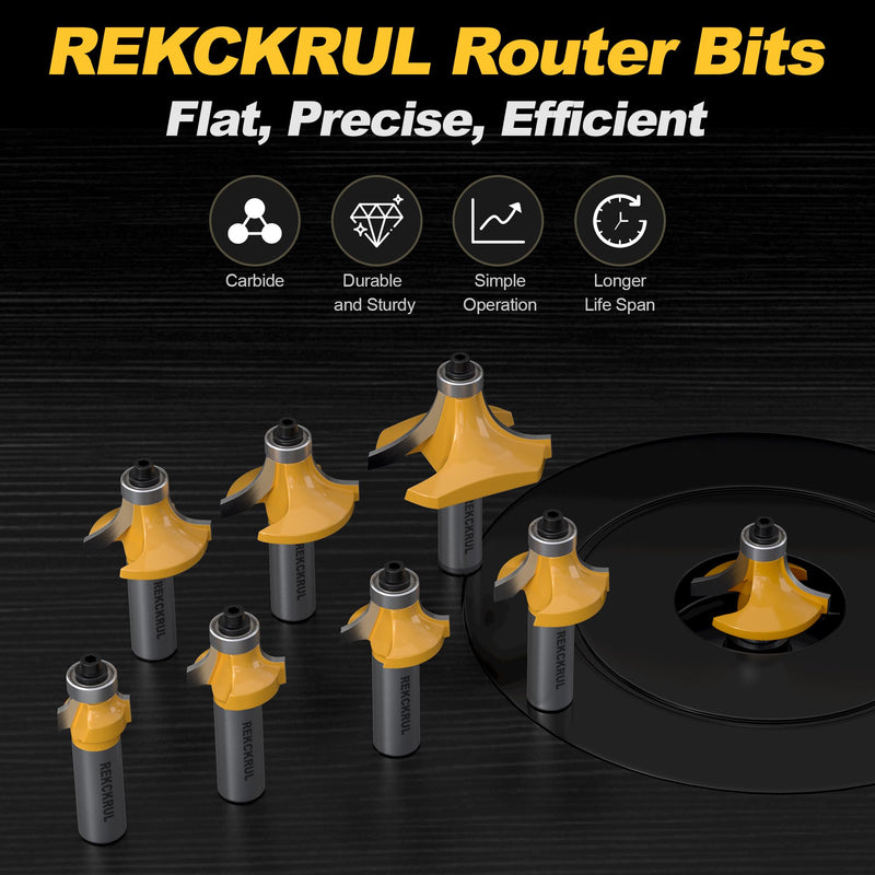 7-Piece Roundover Router Bit Set - 1/2" Shank, Carbide Inserts for Woodworking, Rounding Edges Bits: 1/8", 1/4", 5/16", 3/8", 7/16", 1/2", 3/4" Radius 1/2" Shank-7pcs