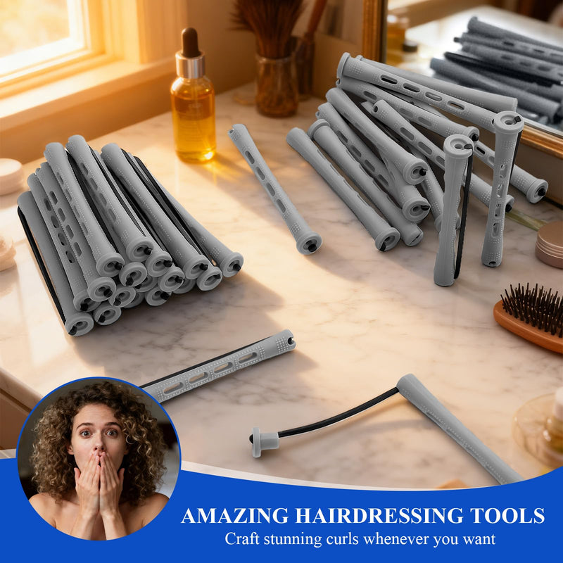 flintronic Perm Rods, 60pcs Cold Wave Hair Perm Rods Hair Rollers, 1.5cm/0.59 inch Hair Rollers for Natural Hair Short Long Hair Styling Tool #1 60PCS-1.5cm/0.59in-Grey