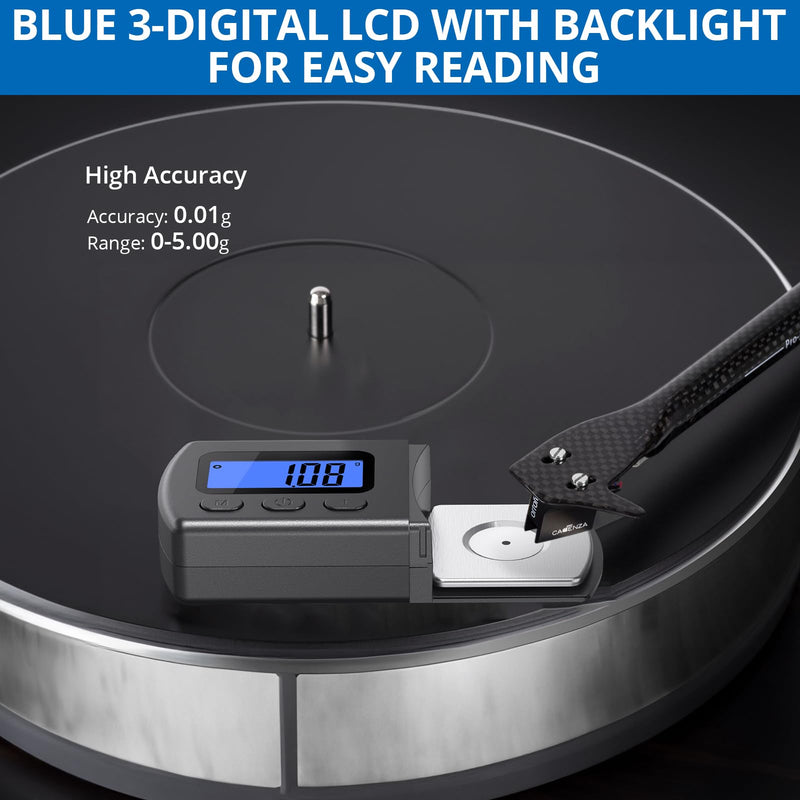 Digital Turntable Stylus Force Scale Gauge 0.01g/5.00g Blue LCD Backlight,CRLITSIY Stylus Pressure Gauge for Tonearm Phono Cartridge