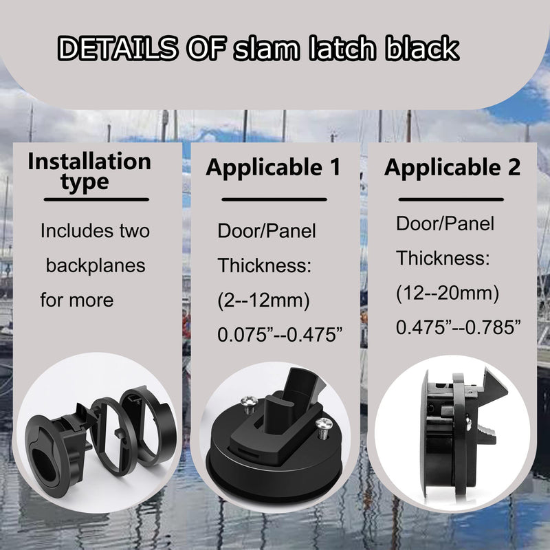 Slam Latch 2'' Flush Pull Latch Black Plastic Nylon Handle for Hatch Door Cabinet Hardware on RV Boat Camper Trailer Fit 2mm-20mm,Pack of 2