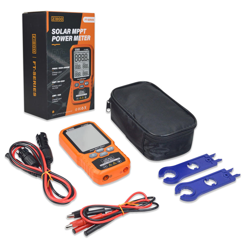 ZIBOO FT-2000W Solar Panel Tester MPPT Meter - 2000W Max Power, 150V/35A PV Module Tester for Voc/Isc, Open Circuit Voltage & Short Circuit Current, with Backlight & Data Hold