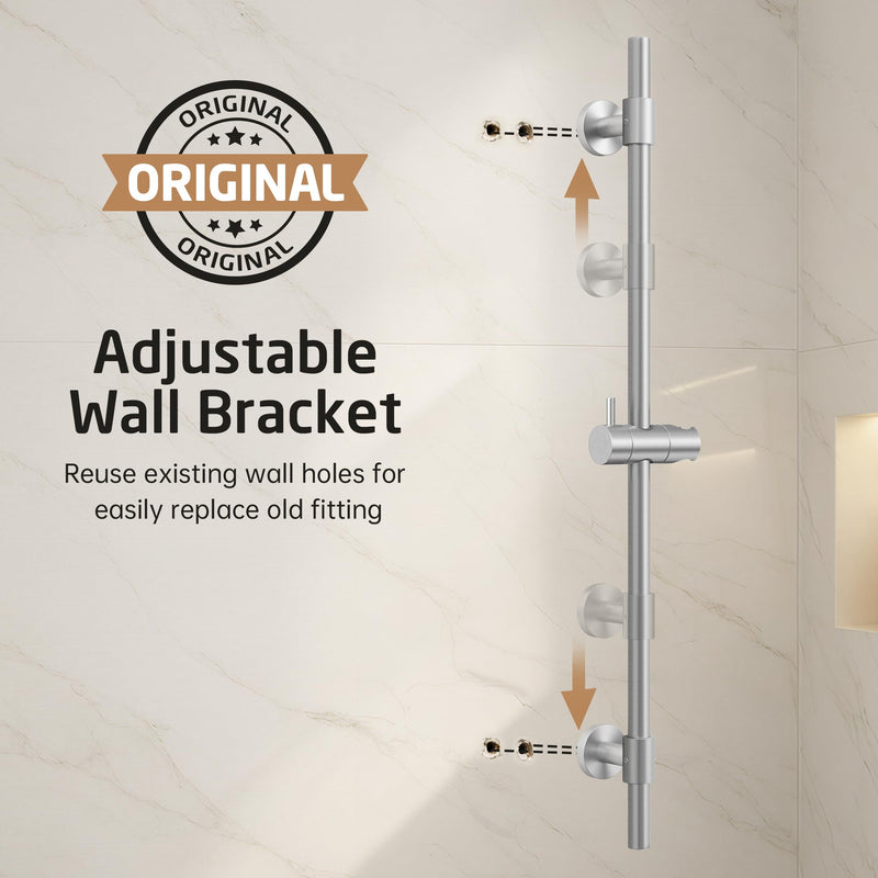 KES All Metal Shower Slide Bar 30-Inch (Non-Plastic) with Adjustable Shower Head Holder, 18/8 Stainless Steel Shower Slide Bar with Adjustable Bracket Cover Existing Holes, Brushed Steel, F210S78-BS
