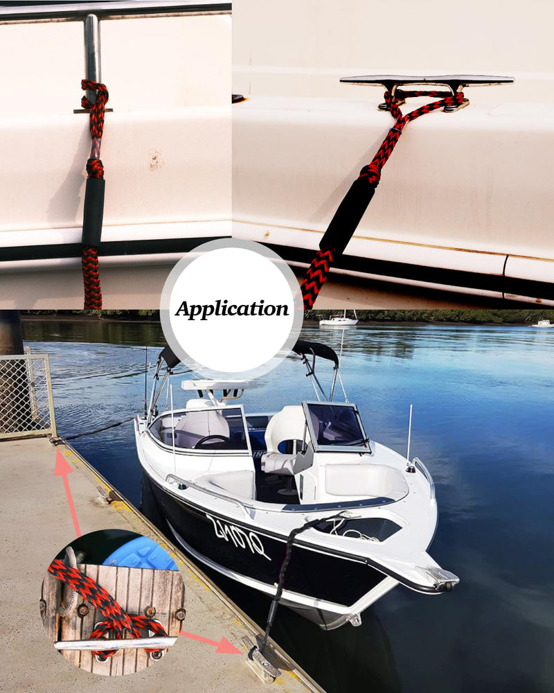 Boat Accessories 2PCS Dock Lines 3FT Premium Bungee Boat Lines (Red+Black, 3Feet) Red+Black