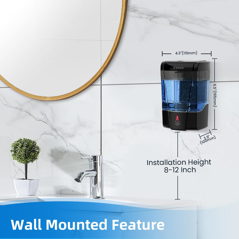 SVAVO Automatic Soap Dispenser Hand Soap Dispenser Wall Mount 600m/21 fl.oz, Touchless Electric Sensor Pump Battery Operated for Offices Home Kitchen Bathroom Hotel Restaurant Commercial Black 600ml