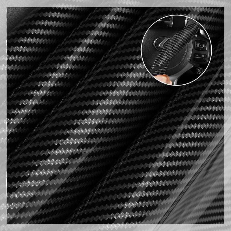  [AUSTRALIA] - Car Steering Wheel Cover Set Bright Carbon Fiber Wrap Non-Slip 3pcs Steering Wheel Accessories 14.5-15 inch Universal (Black) Black Black Black