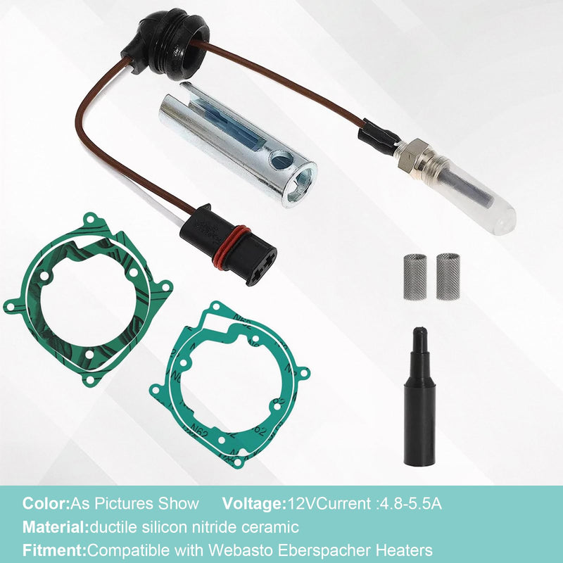 Diesel Heater Glow Plug Repair Kit, 12V Diesel Parking Heaters with Removal Fitting Tool for Eberspaecher Airtronic D2 2kw D4 4kw Ceramic Glow Plug Air Repair Parts 252069011300 252069100102