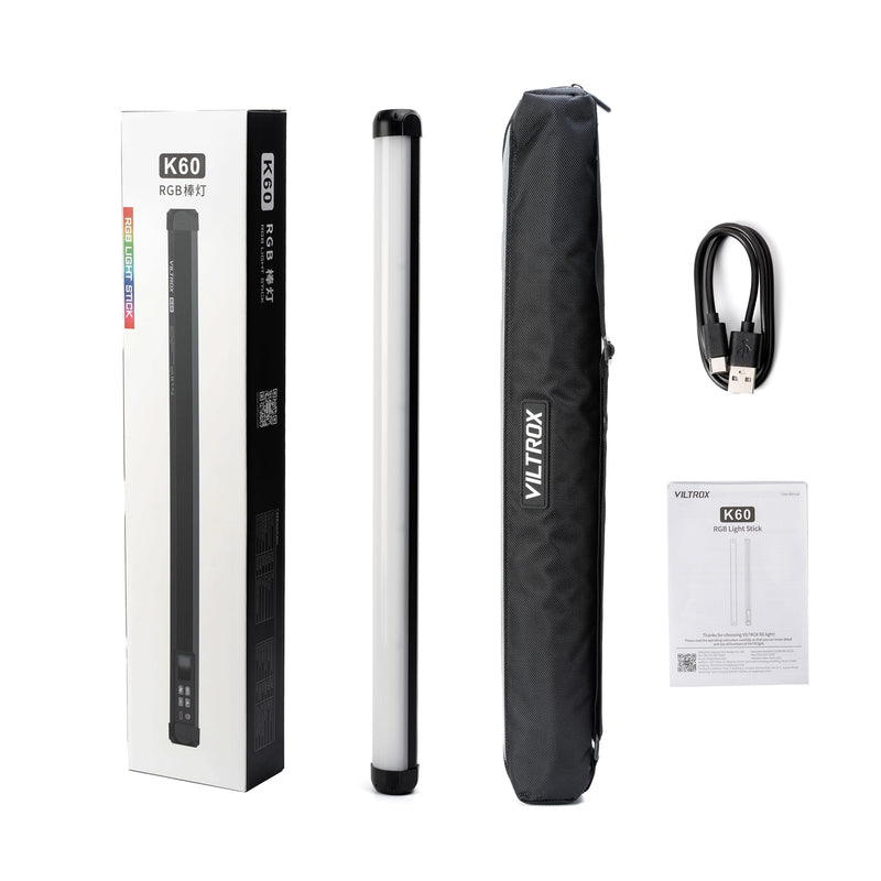 VILTROX 58cm 20W RGB Light Stick,1920LM 2500K~8500K TLCI≥97 LED Photographye Tube Light, Phone Control RGB Photo Lamp for YouTube, TikTok, Game Streaming, Party Bar (K60) Single