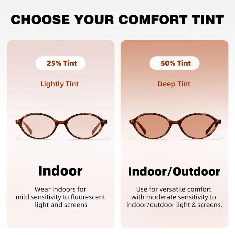 Rose Tinted FLuorescent-41 Migraine Glasses for Light Sensitivity and Photophobia,Indoor/Outdoor Fluorescent Eyewear 25% Rose Tinted Lens-leopord Frame