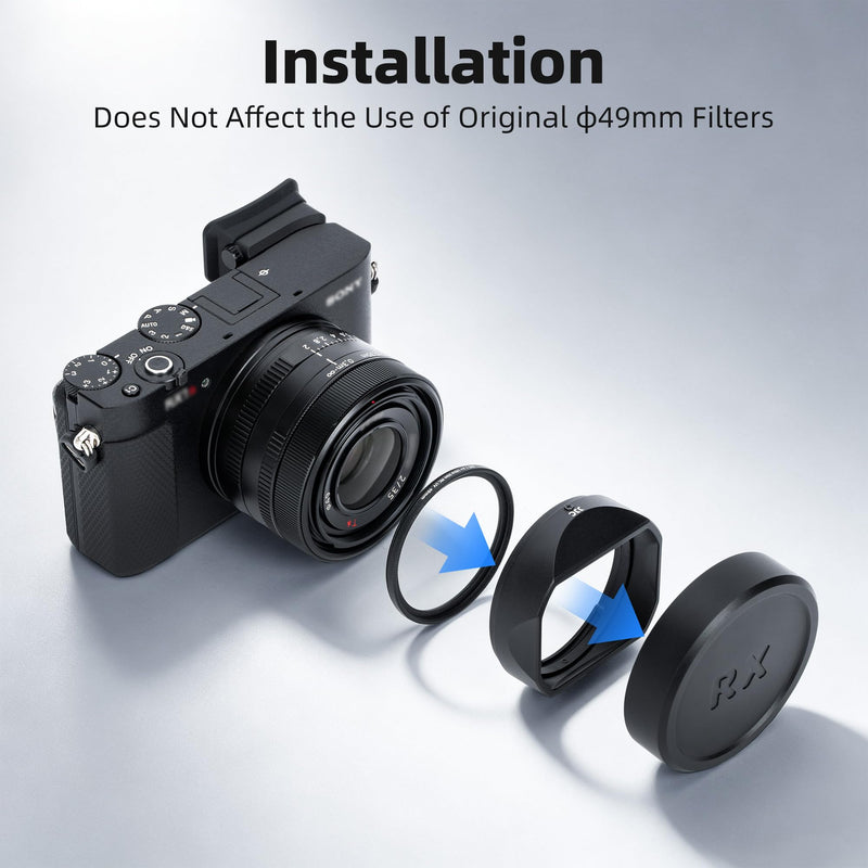 Metal Square LHP-1 RX1R III Lens Hood Shade Protector Cover with Lens Cap | for Sony RX1R III II RX1RIII RX1RII RX1RM3 RX1RM2 RX1 Cameras, E 55-210mm F4.5-6.3 OSS SEL55210, with Drawstring Pouch Minimalist Style
