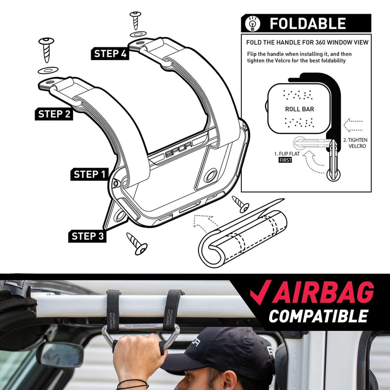 GPCA GP Grip Air Grab Handles Designed for 2024+ Jeep Wrangler JL 4xe w/Airbag Compatible - Aero-Grade Aluminum, Patented Foldable Design, Easy Installation Firecracker Red 2 Pack for Jeep Wrangler & Gladiator 2024+