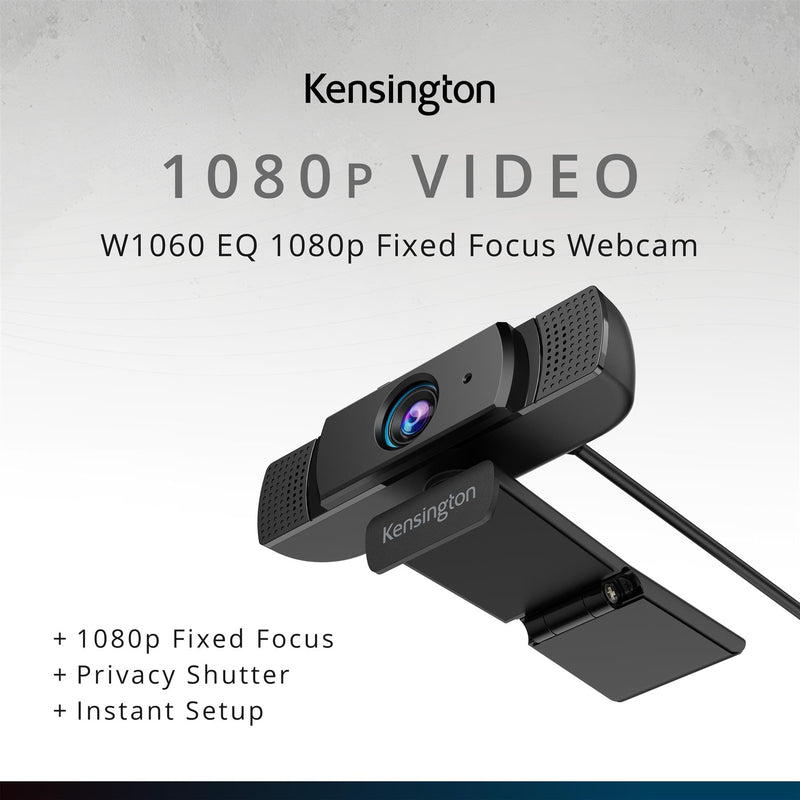 Kensington W1060 EQ 1080p Fixed Focus Webcam with Stereo Microphones, Auto Light Correction, USB Plug‑and‑Play for PC & Mac (K81171WW)