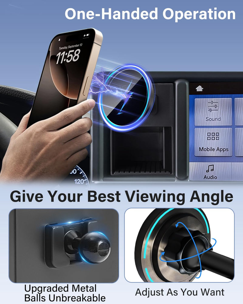 SKYLOTEC Magnetic Charger Phone Mount for Ford Maverick 2022-2024 | Maverick Accessories Cubby Insert Cell Phone Holder Storage Box for MagSafe, Strong Magnets 15W Wireless Charger for iPhone Magnetic Wireless Charger