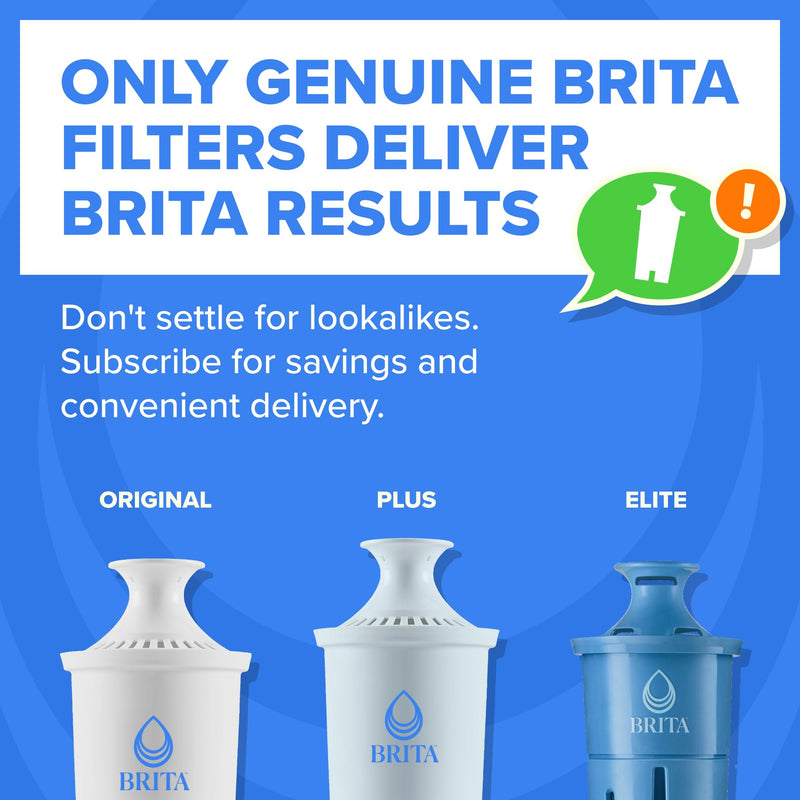 Brita Small 6-Cup Water Filter Pitcher with BritaPlus Filter, WQA NSF/ANSI Certified, Reduces 2X Contaminants vs. Standard, Removes Chlorine Taste & Odor, Reduces Zinc Copper Mercury, Stone Blue Plus