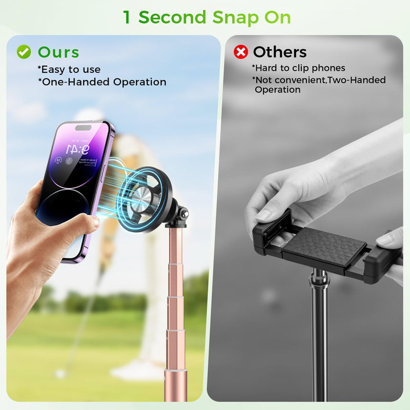 Golf Selfie Stick with Ground Spike & Tripod, Magnetic Mount | Golf Selfie Stick with Spike & Tripod, Magnetic Mount, 360° Swivel | Adjustable 11.4-47 in Pole for Swing Recording & Travel