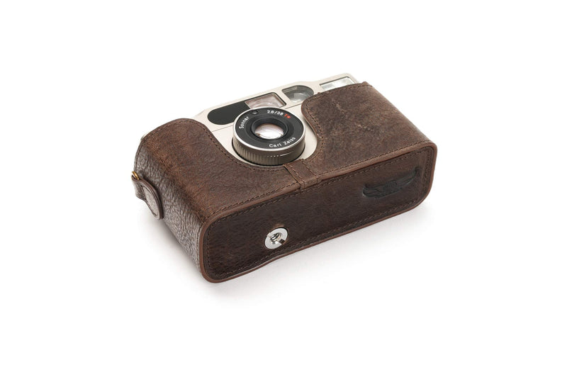 Contax T2 Case, BolinUS Handmade Genuine Real Leather Half Camera Case Bag Cover for Contax T2 Camera With Hand Strap (Coffee) Coffee