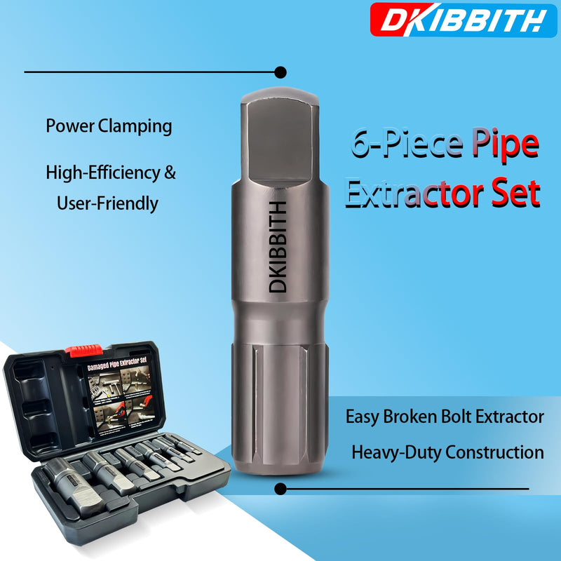 Pipe Extractor Set, 6-Piece Heavy Duty Steel Broken Pipe Extractors for Removing Damaged Threaded Pipes & Fittings from 1/8" to 1", with Durable Storage Case, Ideal Tools for Plumbers Mechanics DIY 6 Piece Pipe Extractor Set