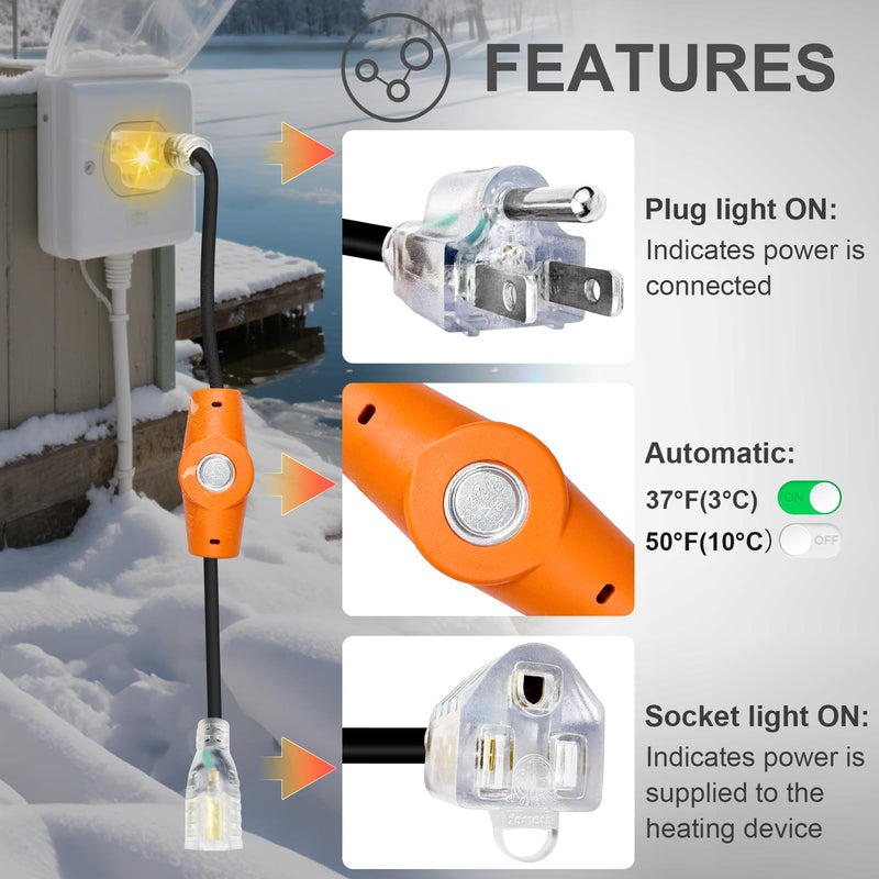 2 PCS Temperature Controlled Extension Cord, Auto 37°F(3°C) On/50°F(10°C) Off, YeloDeer Energy-Saving Thermostatically Controlled Outlet for House 120V 15A Plug in Thermostat for Heate 2