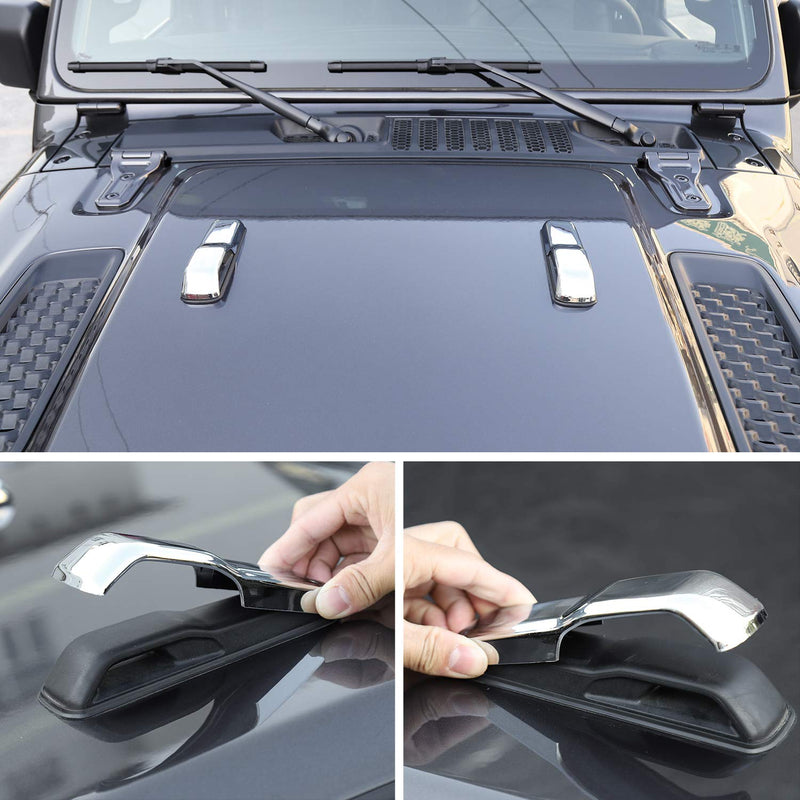 CheroCar JL Engine Hood Hinge Cover Decoration Cover Stickers Rec Exterior Accessories for Jeep Wrangler JL 2018 (Chrome) Chrome