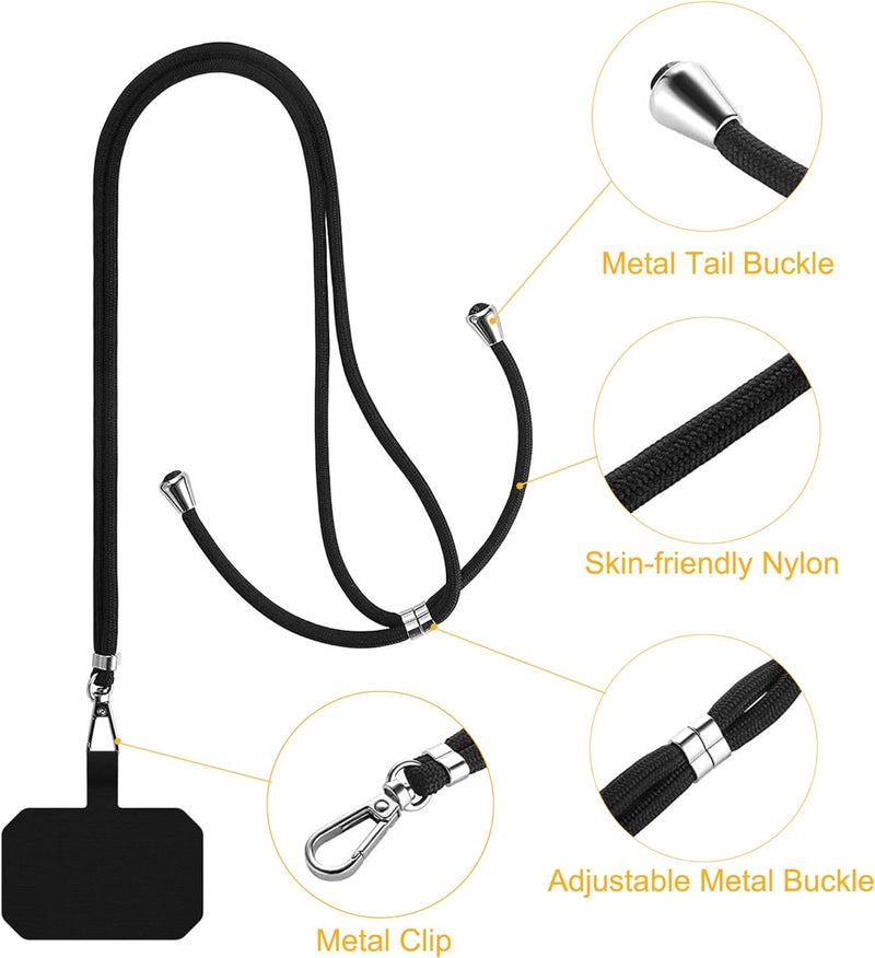  [AUSTRALIA] - OUTXE Universal Phone Lanyard 2 Packs - 2× Adjustable Neck Strap, 4× Phone Patches- Black #1-Black