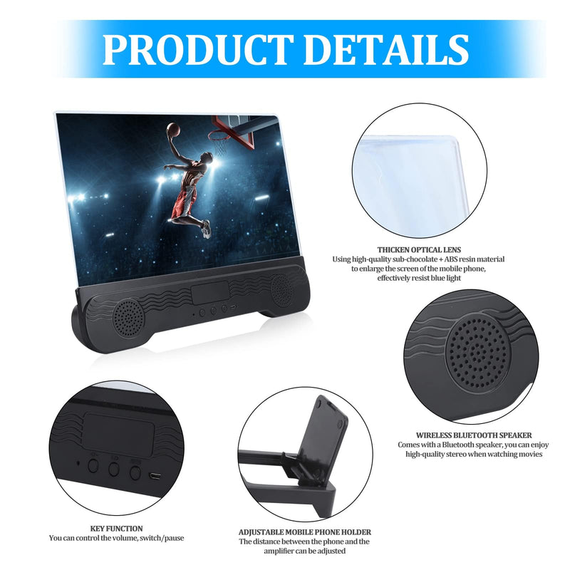 14 Screen Magnifier for Smartphone with Bluetooth Speaker, 3D HD Mobile Phone Magnifying Projector Screen Enlarger, Video Amplifier Stand Bracket for Movies, Videos and Gaming